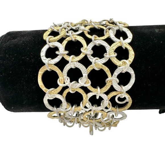 Goldtone and Silvertone Linked Circle Bracelet With Toggle Clasp Vintage - Picture 1 of 7